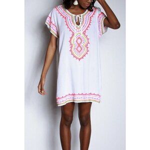 Debbie Katz Women Embroidered Boho Tunic Coverup White Size L Swim
